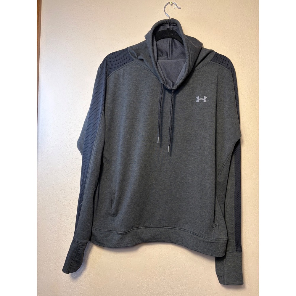 Under Armour Mens XL Funnel Neck Hoodie Gray Mesh Sleeve Thumbhole 1305498